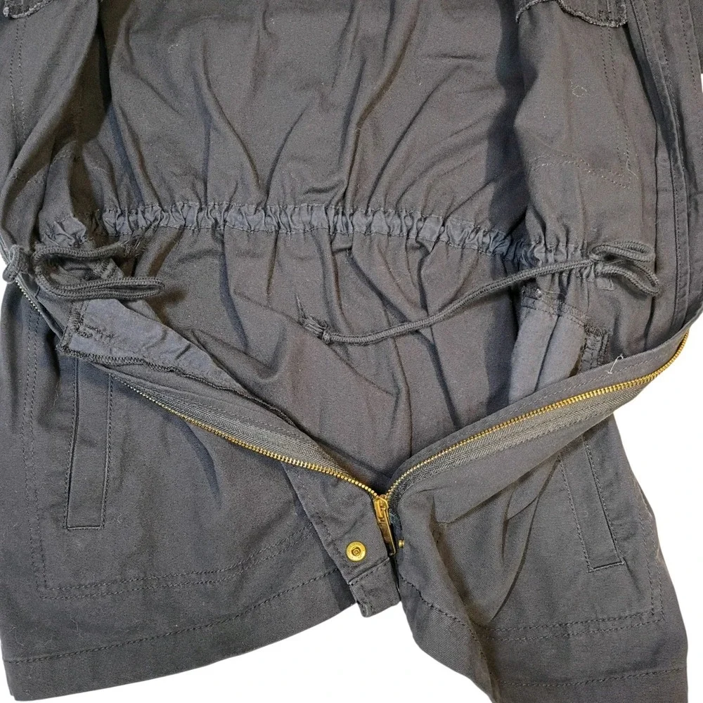 Old Navy Field Jacket Womens L Blue Chore Zip Up Twill Waist Tie Outdoor Utility